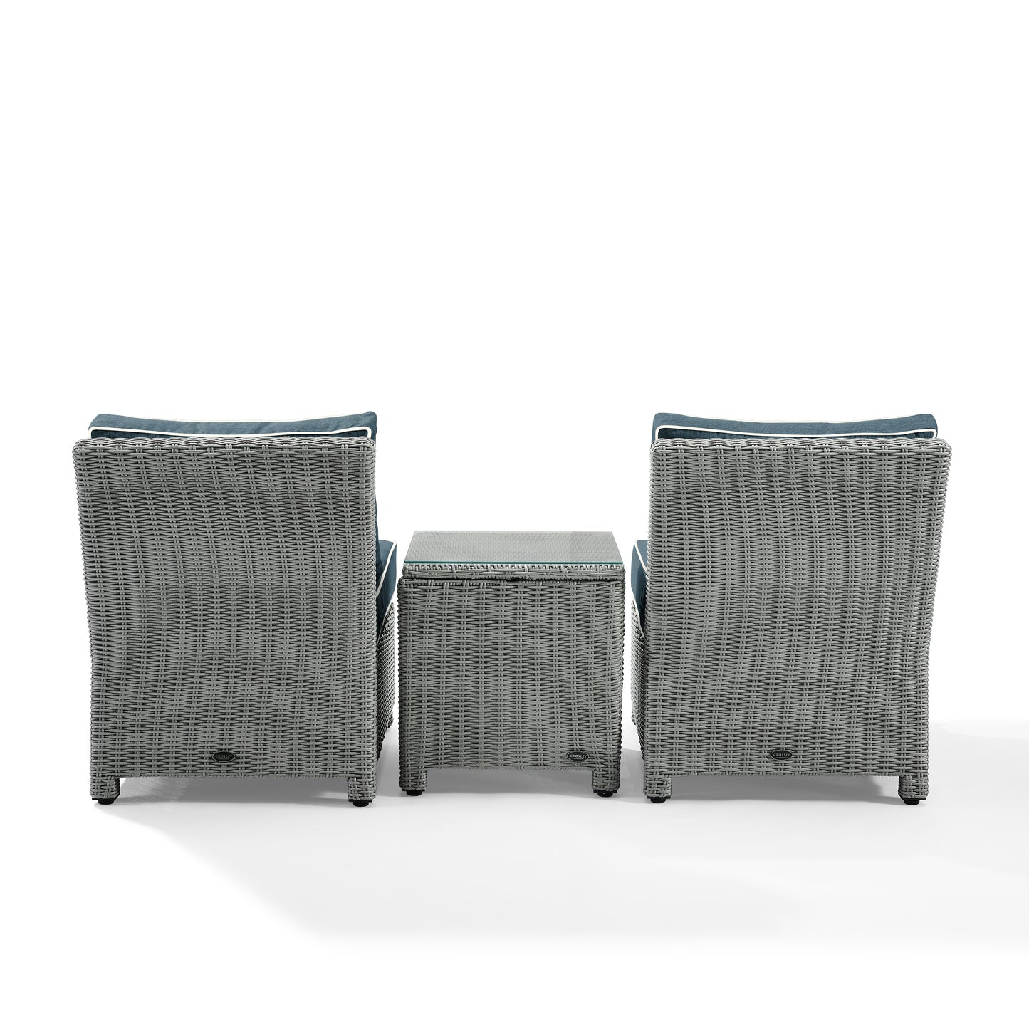 Bradenton 3Pc Outdoor Wicker Chair Set Navy/Gray - Side Table & 2 Armless Chairs