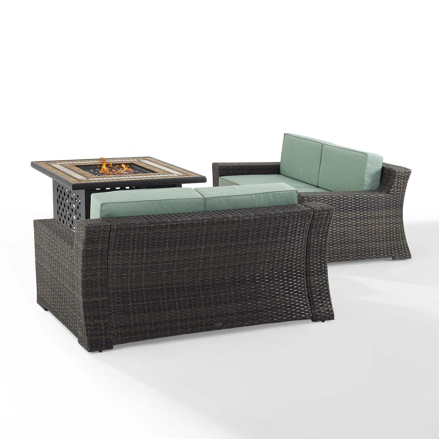 Beaufort 3Pc Outdoor Wicker Conversation Set W/Fire Table Mist/Brown - Tucson Fire Table & 2 Loveseats