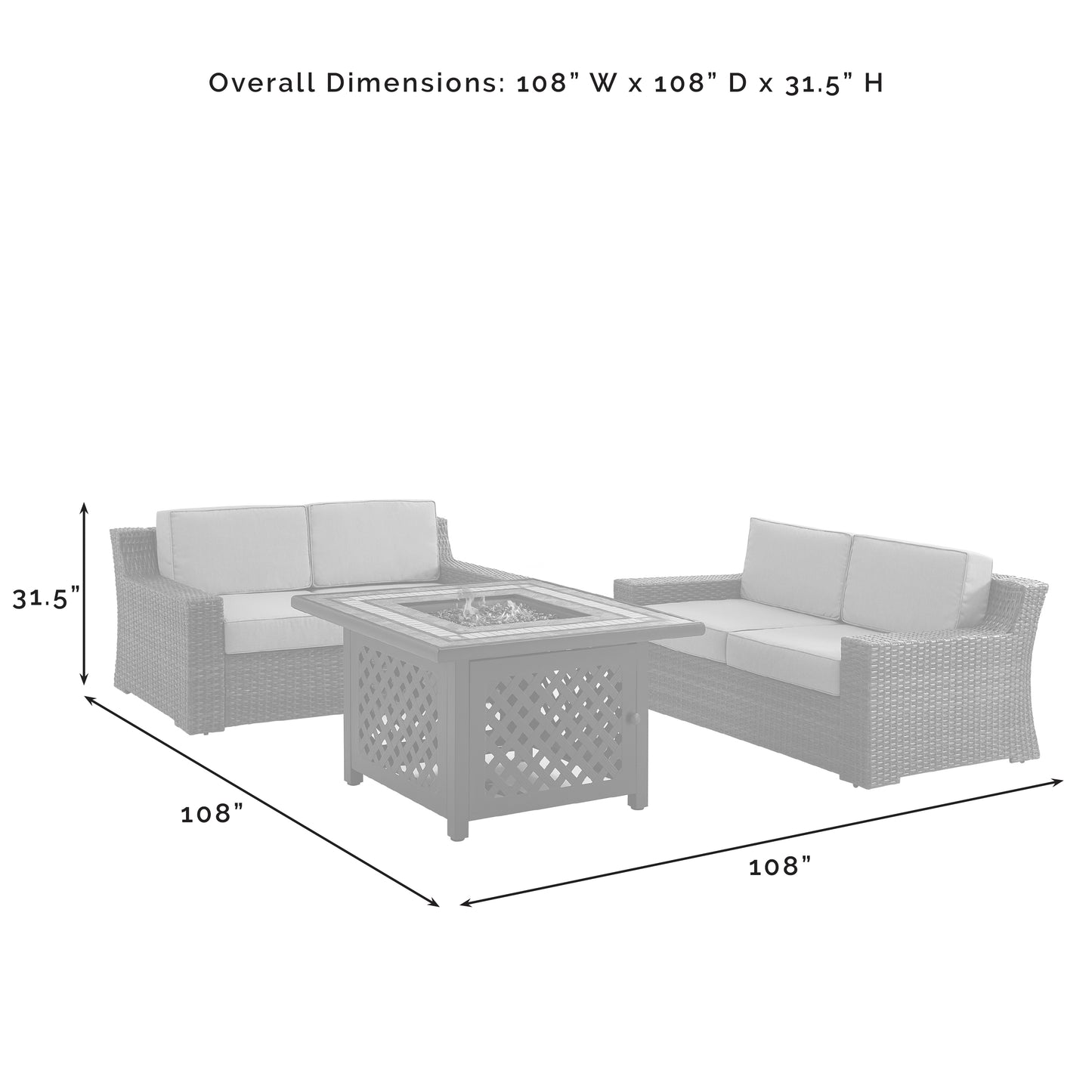 Beaufort 3Pc Outdoor Wicker Conversation Set W/Fire Table Mist/Brown - Tucson Fire Table & 2 Loveseats