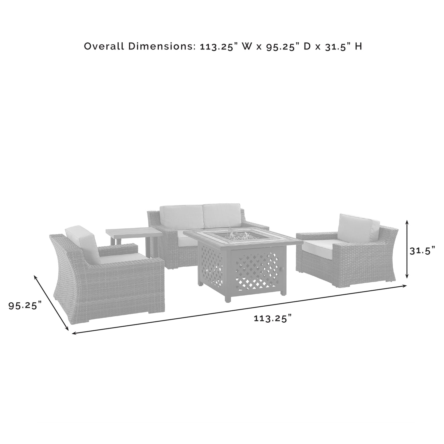 Beaufort 5Pc Outdoor Wicker Conversation Set W/Fire Table Mist/Brown - Tucson Fire Table, Side Table, Loveseat, & 2 Chars