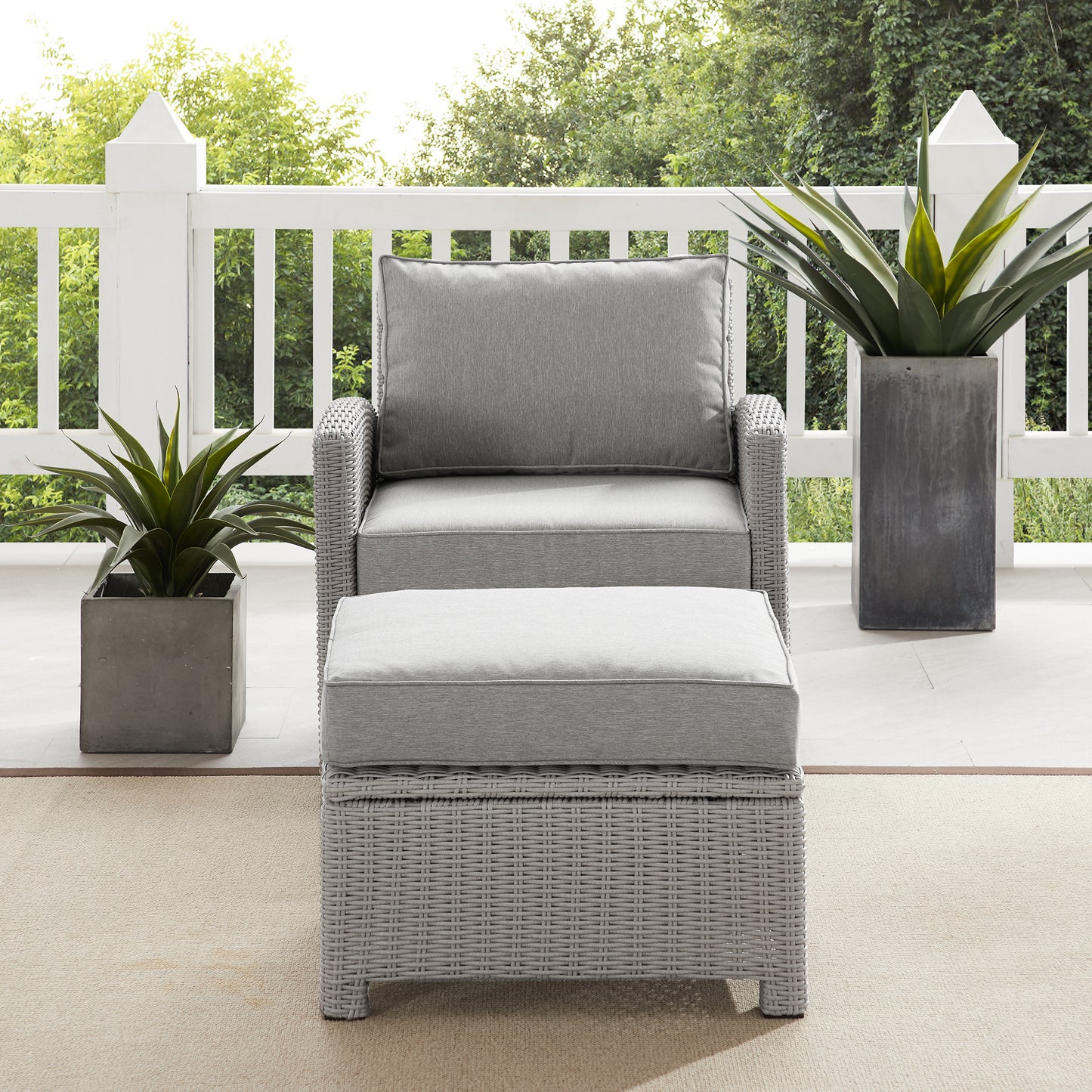 Bradenton 2Pc Outdoor Wicker Armchair Set Gray - Armchair & Ottoman
