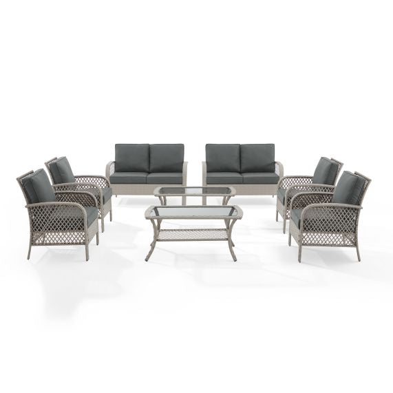 Tribeca 8Pc Outdoor Wicker Conversation Set Charcoal/Gray - 2 Loveseats, 4 Armchairs, & 2 Coffee Tables