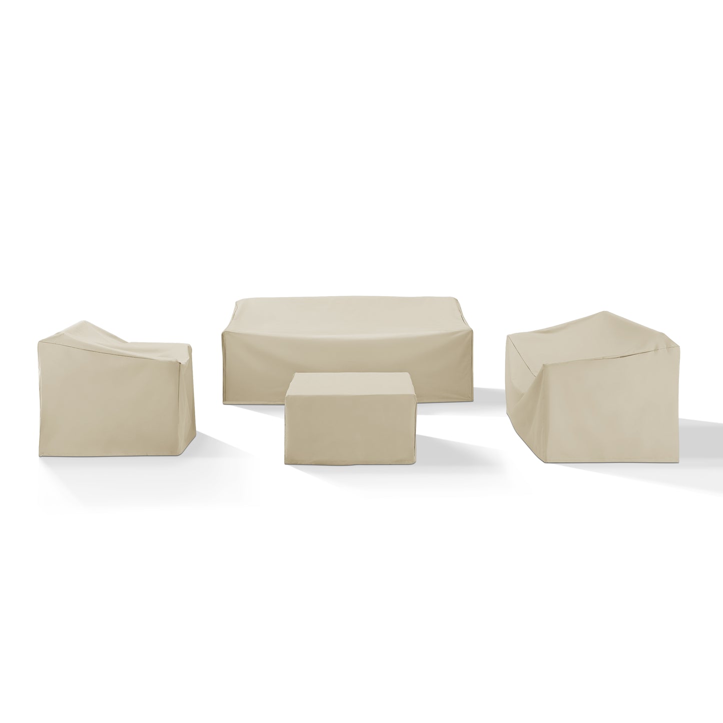 4Pc Sectional Cover Set Tan - Loveseat, Sofa, Square Table/Ottoman, & Arm Chair