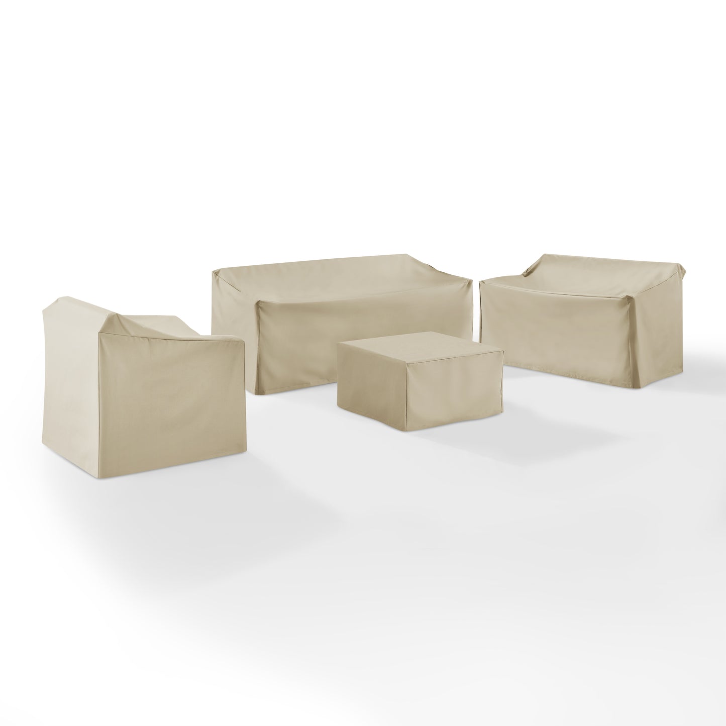 4Pc Sectional Cover Set Tan - Loveseat, Sofa, Square Table/Ottoman, & Arm Chair